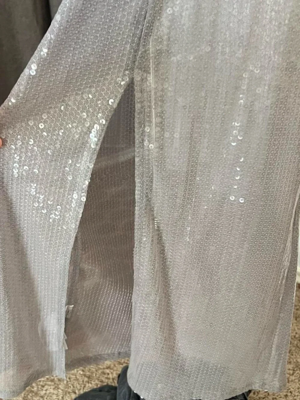 EDIKTED Riki Sheer Sequin Maxi Skirt in silver